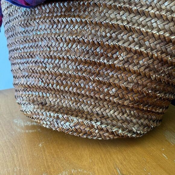 African Beaded Straw Bag Scarf Fringe Closure - Picture 7 of 16